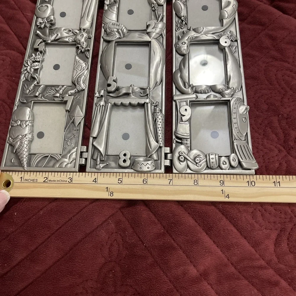 Vintage 3 Pewter Panel Children's Picture Frame‎ - Toys (9) 1-9 Wallet Size Pics